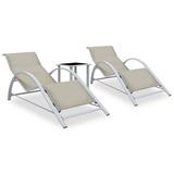 vidaXL Sun Loungers 2 pcs with Table Aluminum Cream