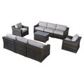 Living Source International 9-Piece Wicker Sectional Set plus Cushions in Gray