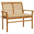 vidaXL Outdoor Patio Bench Garden Bench with Cushion for Porch Solid Wood Teak