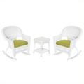 Afuera Living 3pc Rocker Wicker Chair Set in White with Green Cushion