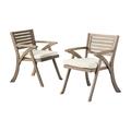Christopher Knight Home Hermosa Outdoor Acacia Wood Dining Chair (Set of 2) by - N/A gray + crÃ¨me cushion