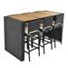 BaytoCare Outdoor Patio 7-Piece Rattan Dining Table Set PE Wicker Bar Furniture Set with Wood Tabletop and 6 Dining Chairs for Backyard Garden Black Rattan+Beige Cushion