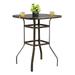 VINGLI Outdoor Bar Table Bistro Table Metal Frame Patio Bar Table Tempered Glass Table Top All Weather Outdoor Bar Height(Brown)