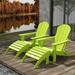 WestinTrends Malibu Outdoor Lounge Chair Set 4-Pieces Adirondack Chair Set of 2 with Ottoman All Weather Poly Lumber Patio Lawn Folding Chair for Outside Pool Beach Lime
