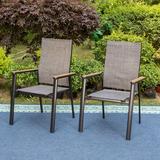 MF Studio Set of 2 Outdoor Patio Dining Stackable Chairs with Aluminum Frame&Textilene Seat Black&Gray