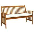 Anself Garden Bench with Cream White Seat Cushion Acacia Wood Porch Chair Wooden Outdoor Bench for Patio Backyard Balcony Park Lawn 57.9 x 25.2 x 35.4 Inches (W x D x H)