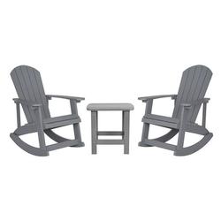 Flash Furniture Savannah 3-Piece Poly Resin Rocking Patio Chair and Side Table Set Gray