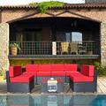 Mcombo Outdoor Patio Furniture Sectional Set Rattan Conversation Sofa 6082-7PC (Red)