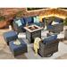 Ovios 7 Pieces Outdoor Furniture with 50 000 BTU Fire Pit Table All Weather Wicker Patio Conversation Set with Swivel Rocker