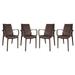 LeisureMod Kent Modern Outdoor Stackable Dining Armchair in Brown Set of 4