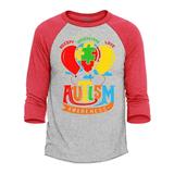 Shop4Ever Men s Autism Awareness with Balloons Raglan Baseball Shirt XX-Large Heather Grey/Red