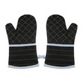 1 Pair Extended Oven Mitts Heat-Insulating 260â„ƒ/500Â°F Kitchen-Gloves Thick Terrycloth Lining Grids Horizontal Stripes Pattern for Kitchen Cooking Baking Grilling BBQ 12.2 Inch Black