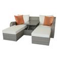 Acme Furniture Salena Wicker 3 Piece Patio Sofa Set with Pop-up Center Table and Ottomans