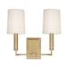 2 Light Contemporary Metal Wall Sconce with Cylinder Off-White Fabric Shade-11.5 inches H By 11 inches W-Aged Brass Finish Bailey Street Home