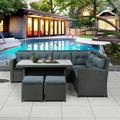 Wicker Bistro Patio Sets DFITO 6 Piece Outdoor Rattan Patio Sofa Furniture Patio Set with 3 Loveseats 2 Ottomans&Dinning Table Outdoor Conversation Sets for garden/ balcony/poolside/backyard DJ12