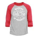 Shop4Ever Men s Warning Girls Trip in Progress Vacation Travel Raglan Baseball Shirt Small Heather Grey/Red