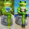 Yesbay Animal Design Statuary Green Sitting Frog Drinking Coffee Stone Garden Statue Decor Blue