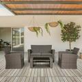 GARDEN 4-Piece Outdoor Rattan Wicker Patio Conversation Sets with Coffee Table & Cushion Gray