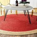 AVG Hand Braided Round Rugs Farmhouse Rugs for Living Area Rug for Bedroom Kitchen Living Room Indoor Outdoor Rug Carpet 11 Square Feet (132x132 Inch) (Red+Beige Border)