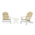 GDF Studio Cartagena Outdoor Acacia Wood 3 Piece Adirondack Chat Set with Cushion Khaki and White