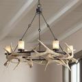 Franklin Iron Works Antler Lodge Black Chandelier 36 3/4 Wide Farmhouse Rustic Antler Deer Horn 6-Light LED Fixture for Dining Room Kitchen Island