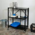 Honey-Can-Do Rolling 3-Shelf Steel Folding Storage Shelves Black Holds up to 75 lb per Shelf