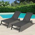 Outdoor Set of 2 Chaise Lounge Chairs with Wheels Five-Position Adjustable Aluminum Patio Lounge Chair Set Sunbathing Reclining Chair for Beach Yard Patio Pool Home Office Sitting Area Black