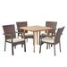 GDF Studio Keana Outdoor Wicker and Acacia Wood 5 Piece Dining Set Teak Brown and Cream