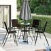 Outdoor Patio Pe Wicker 5-Piece Counter Height Dining Table Set with Umbrella Hole and 4 Foldable Chairs Brown