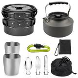 Camping Cookware Set 9PCS 2-3 Person Campfire Kettle Outdoor Cooking Mess Kit Pots Pan for Backpacking Hiking Picnic Fishing with Spork Knife Spoon