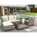 Dcenta Living room Outdoor Patio Furniture Sets 4 Piece Conversation Set Wicker Rattan Sectional Sofa with Seat Cushions Beige Brown