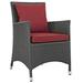 Pemberly Row Patio Dining Arm Chair in Canvas Red and Chocolate