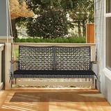 Gymax 2-Seat Rattan Porch Swing Chair Outdoor Wicker Swing Bench W/ Seat Cushion Black