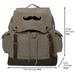 Mustache Vintage Canvas Rucksack Backpack with Leather Straps Olive & Bk