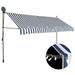 Anself Manual Retractable Awning with LED Outdoor Window Door Canopy Sunshade Shelter Blue White for Patio Balcony Backyard Garden Deck 157.5 Inch