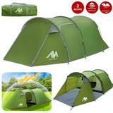 HOMEYA 3-4 Person Dome Camping Tent With Vestibule 2 Room Double Layer Family Tunnel Tent Green