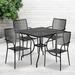 BizChair Commercial Grade 35.5 Square Black Indoor-Outdoor Steel Patio Table Set with 4 Square Back Chairs