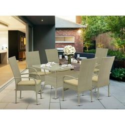 East West Furniture Oslo 7-piece Modern Metal Patio Dining Set in Natural