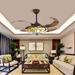 Fichiouy 42 Tiffany Ceiling Fan Light Pendant Lamp 3 Speed 4 Retractable Blade with Remote