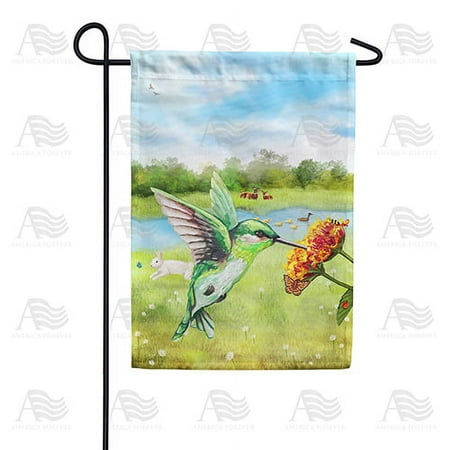 America Forever Spring Hummingbird Garden Flag 12.5 x 18 inches Double Sided Summer Lake Bird Rabbit Duck - Seasonal Yard Lawn Outdoor Decorative Happy Spring Garden Flag