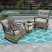 3 Piece Patio Rocking Chairs Rocking Conversation Set with Gray Cushions and Coffee Table Outdoor All Weather Wicker Bistro Furniture Set for Porch Lawn Balcony Backyard D8013