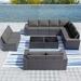 Gotland Outdoor Patio Furniture Sectional Conversation Set 12Pcs Rattan Wicker 10 Cushion Table Grey