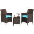 Patiojoy 3 Pieces Patio Rattan Conversation Furniture Wicker Chairs with Coffee Table & Cushions Blue