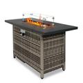 Outdoor Gas Fire Pit 43 inch 50 000 BTU Auto-Ignition Propane Fire Pit Table with Glass Wind Guard Volcanic Stones and Lid 2-in-1 Fire Pit Table for Patio Garden Backyard Deck Poolside