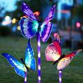 Garden Solar Lights Outdoor 3 Pack Solar Stake Lights Multi-Color Changing LED Butterfly Fiber Optic Butterfly Decorative Lights with a Purple LED Light Stake (Outdoor Solar Garden Stake Lights)