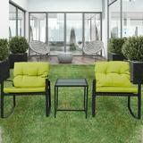 Patio 3-Piece Rocking Rocking Chair Set: Black Wicker Furniture-Two Chairs with Glass occasional Table