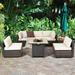 Costway 7PCS Patio Rattan Furniture Set 30 Fire Pit Table Cover Cushion Sofa Off White