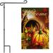 G128 Combo Pack: Garden Flag Stand Black 36x16IN & Garden Flag Welcome Cornucopia with Pumpkin 12x18IN