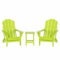 WestinTrends Malibu 3-Pieces Adirondack Chairs Set with Side Table All Weather Outdoor Seating Plastic Patio Lawn Chair Folding for Outside Porch Deck Backyard Lime