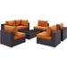 Modern Contemporary Urban Design Outdoor Patio Balcony Seven PCS Sectional Sofa Set Orange Rattan